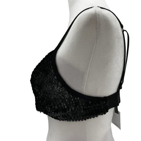 OUT From Under Black Sequin Stretchy Adjustable Strap Crop Top Size M NWT - Picture 4 of 8
